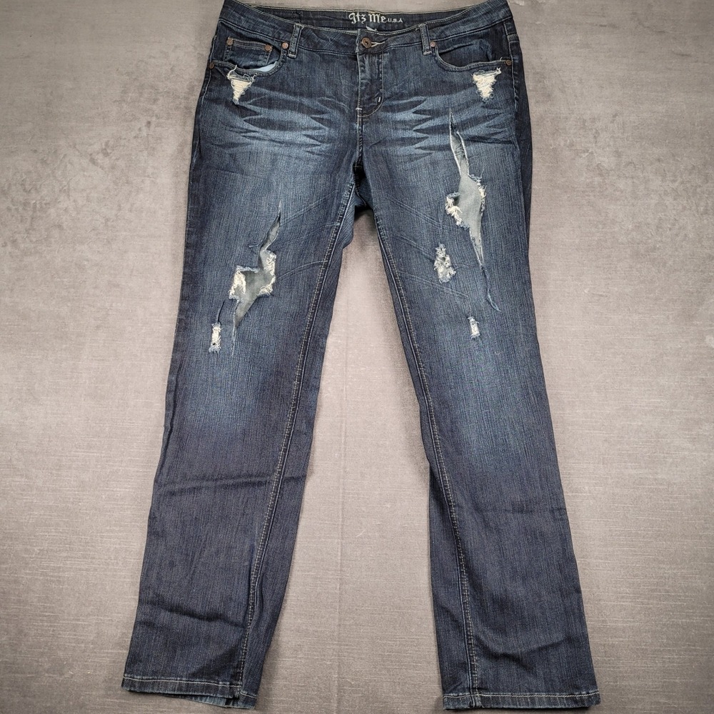 Itz Me USA Y2K Vintage Jeans Dark Wash Denim Distressed Bootcut Jeans‎ Size 16